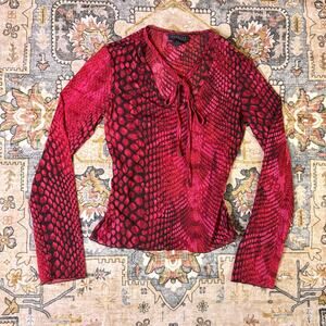 Vintage Y2K red animal print express blouse Tie front date night going out small